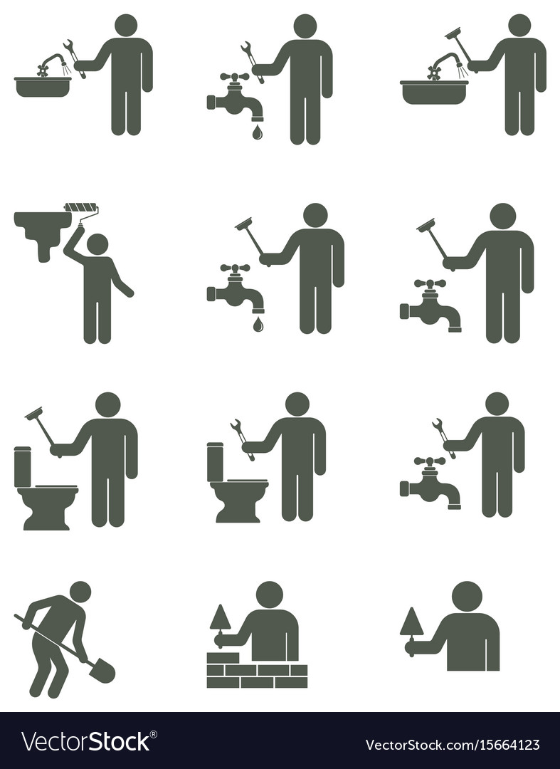 Plumber and mason symbol icons set Royalty Free Vector Image