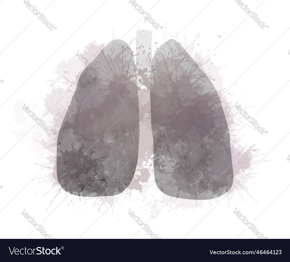 Watercolor of diseased lungs with splashes smoky