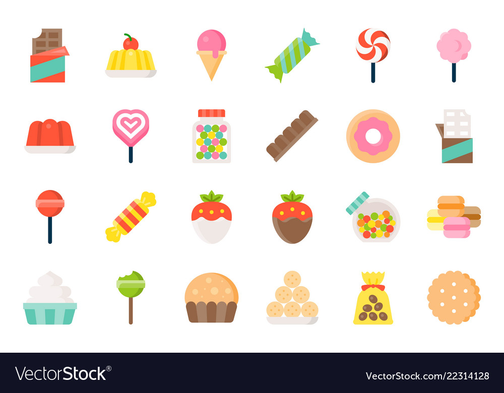 Sweets And Candy Icon Set 12 Flat Design Vector Image