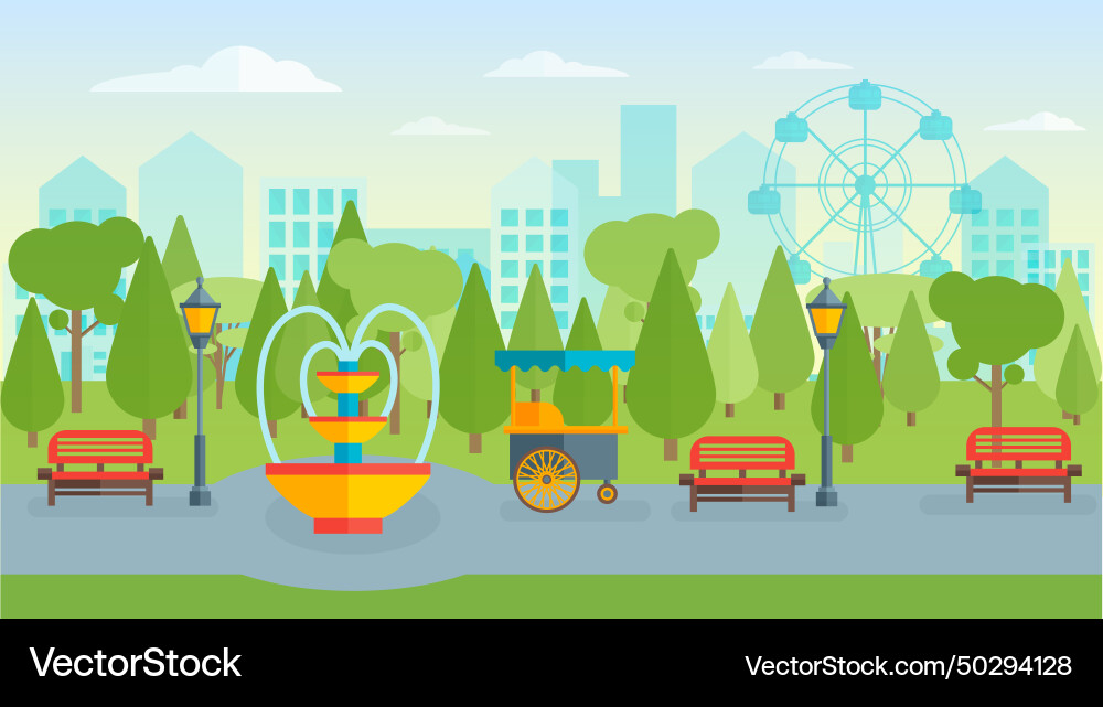 Town park flat composition Royalty Free Vector Image