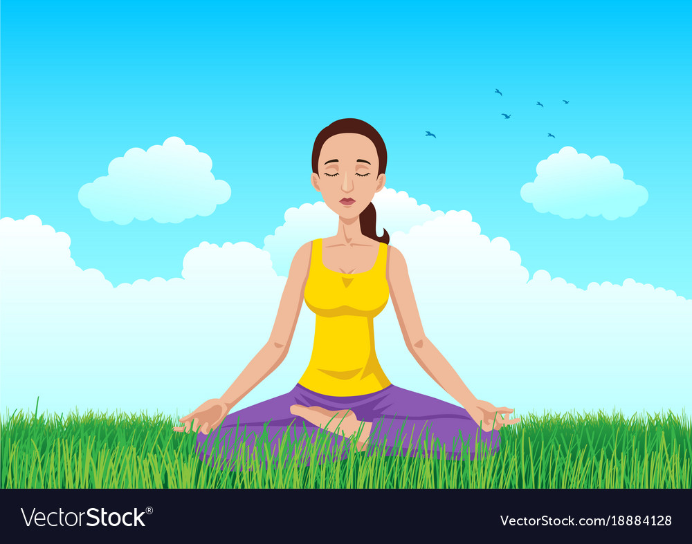 Woman meditating on grass field