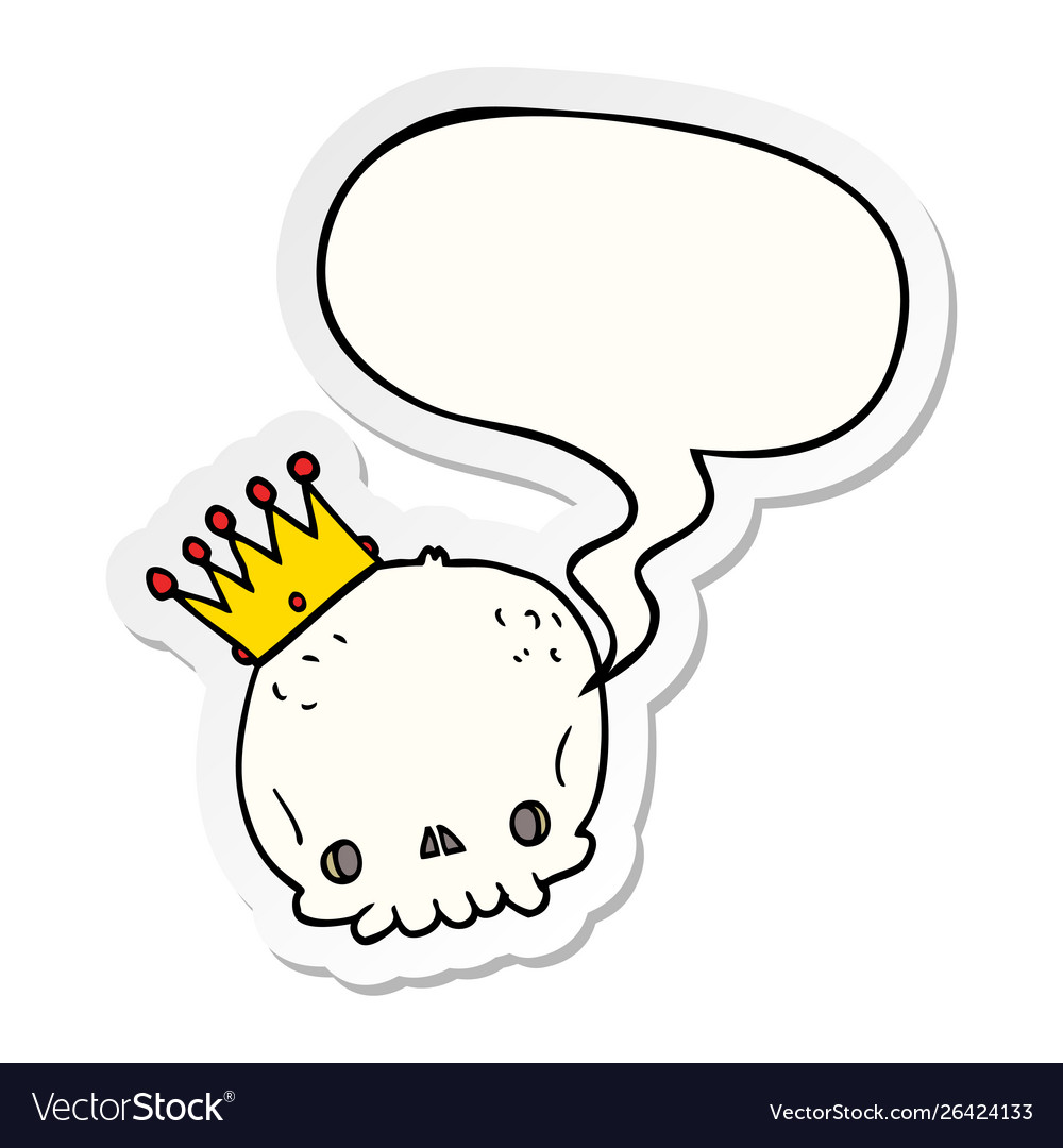 Cartoon skull and crown speech bubble sticker