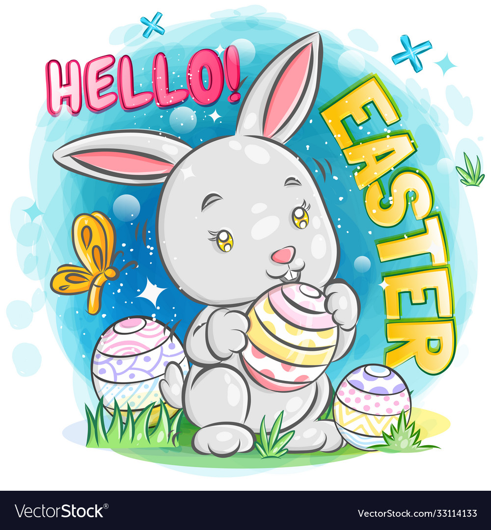 Cute bunny with easter egg on colorful isolate