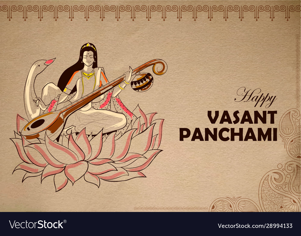 Goddess Wisdom Saraswati For Vasant Panchami Vector Image