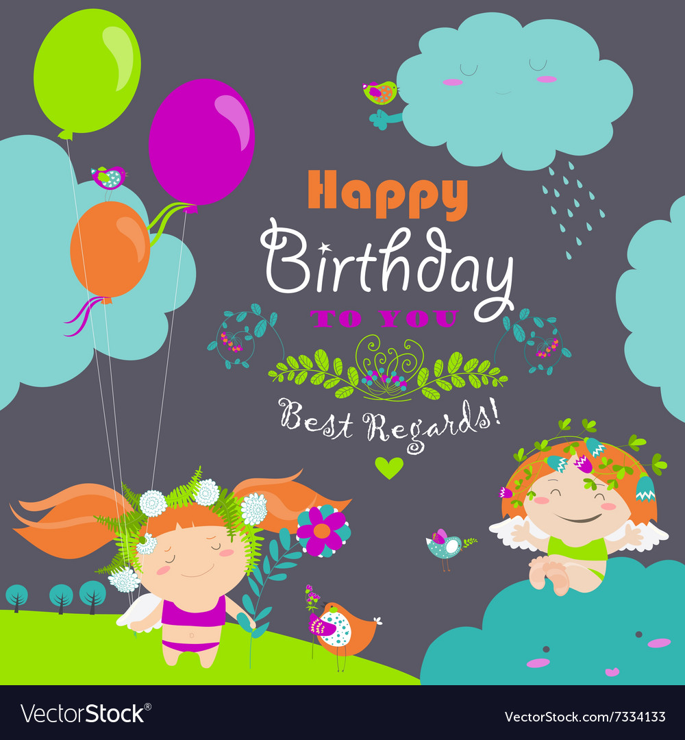 Happy birthday card with cute angels Royalty Free Vector