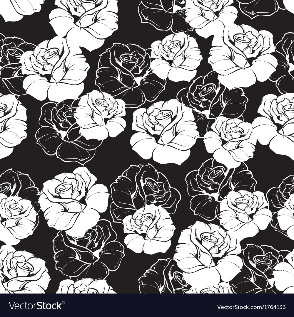 Seamless floral pattern with white roses on black Vector Image