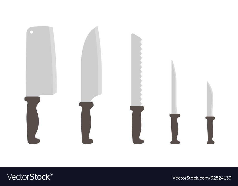 Set knives size scale variability kitchen Vector Image