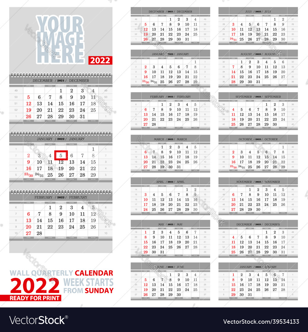 Wall quarterly calendar 2022 week start from