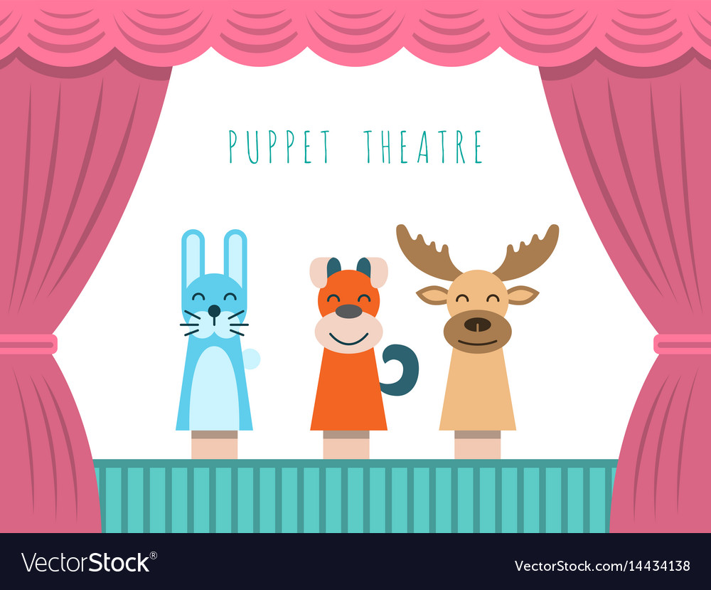 Children perform puppet show on stage Royalty Free Vector