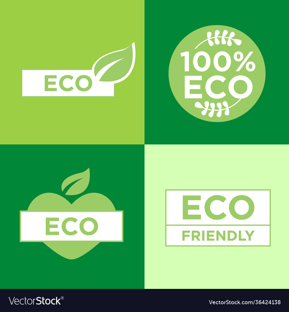 Eco friendly green badges set isolated on flat Vector Image