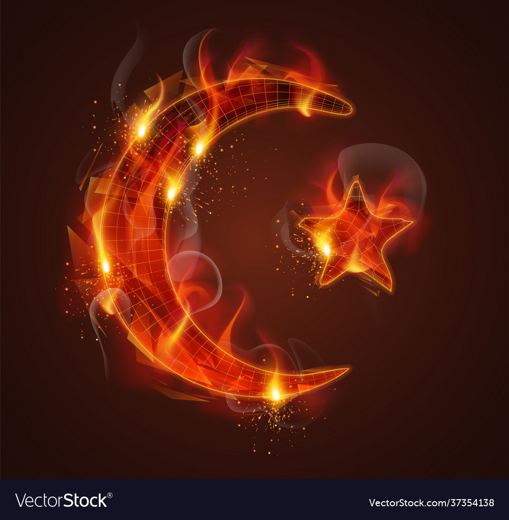 Fire symbol bright burning on a dark background