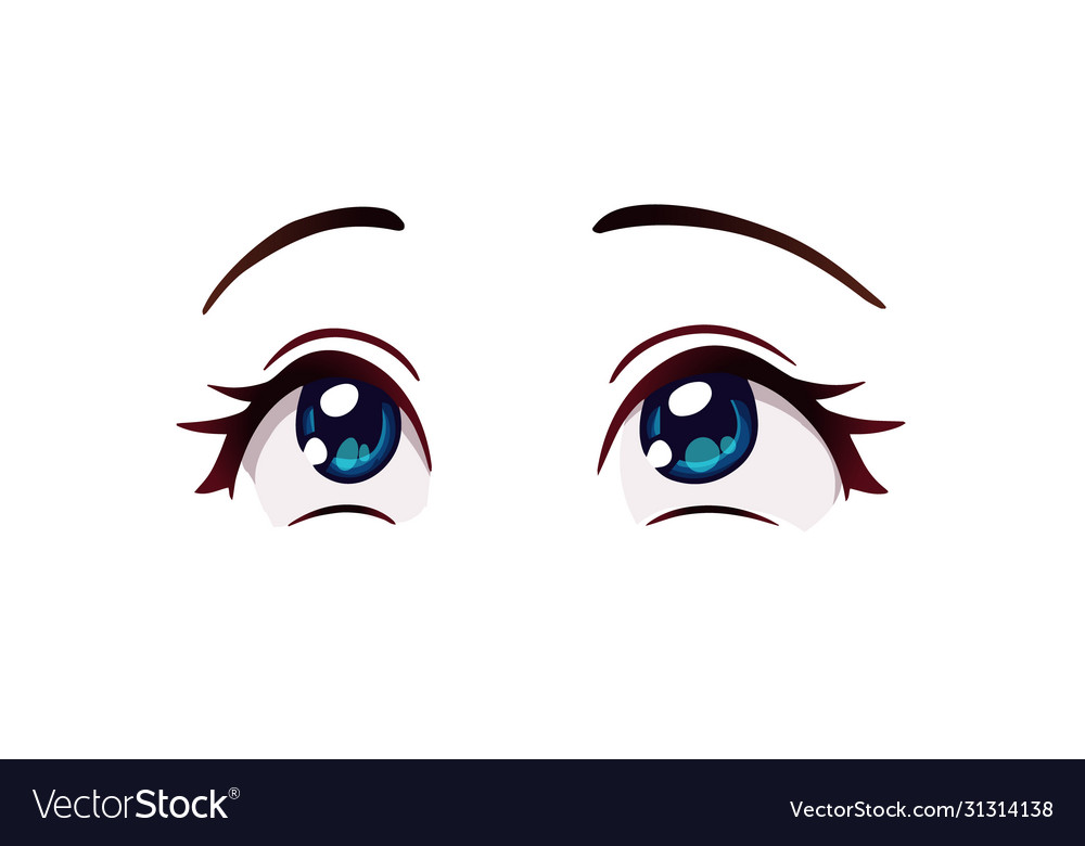 Happy anime style big blue eyes hand drawn