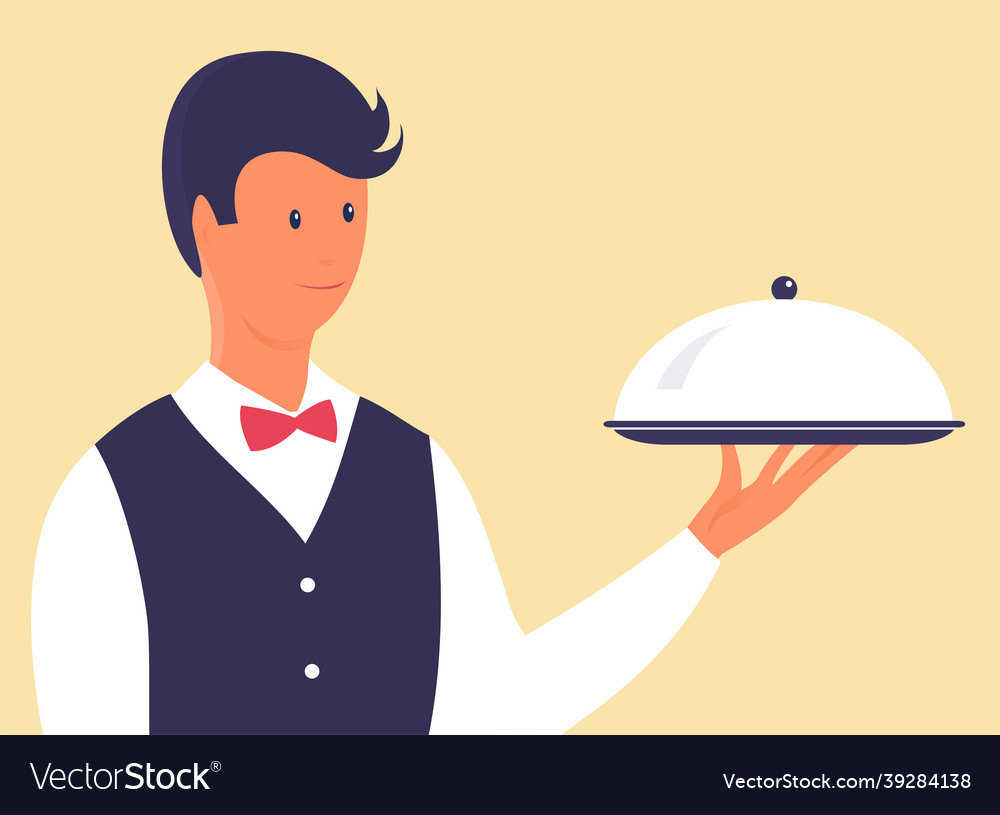 Man waiter with a dish in his hand