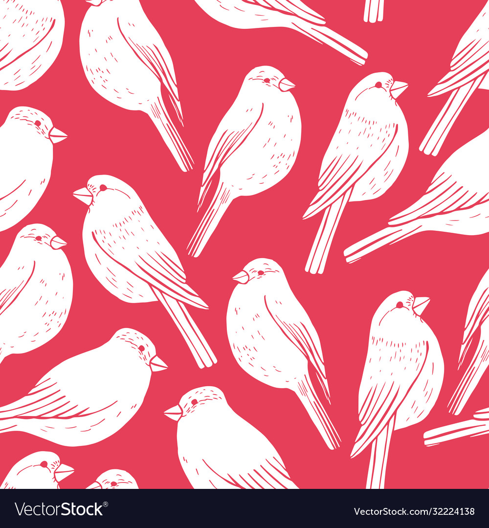 Seamless pattern with hand drawn bullfinch