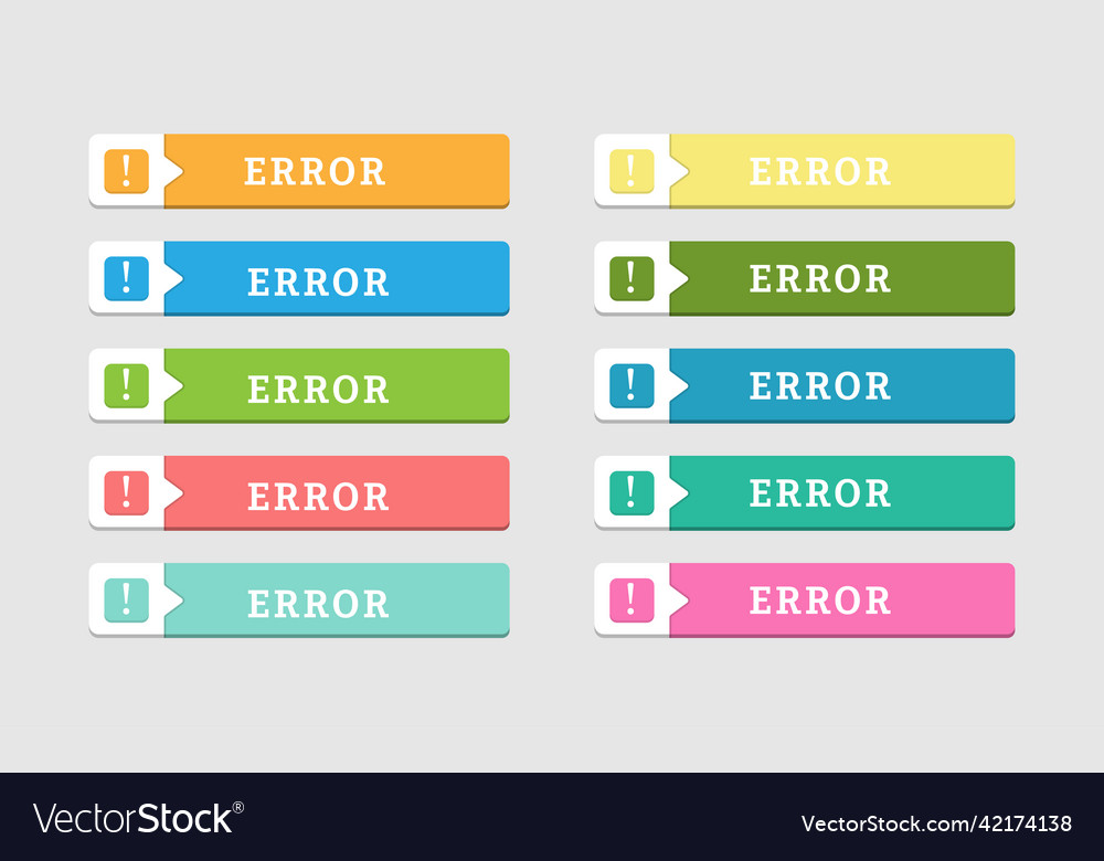 Set of colored buttons labeled error Royalty Free Vector