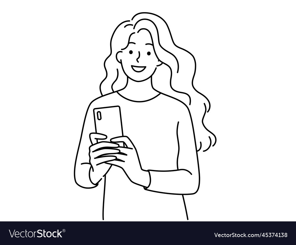 Smiling woman make selfie on cellphone Royalty Free Vector