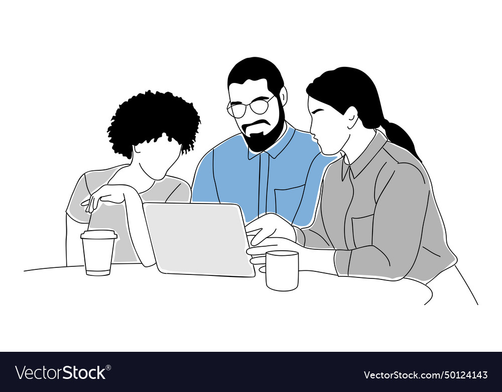 Business team working with laptop scene