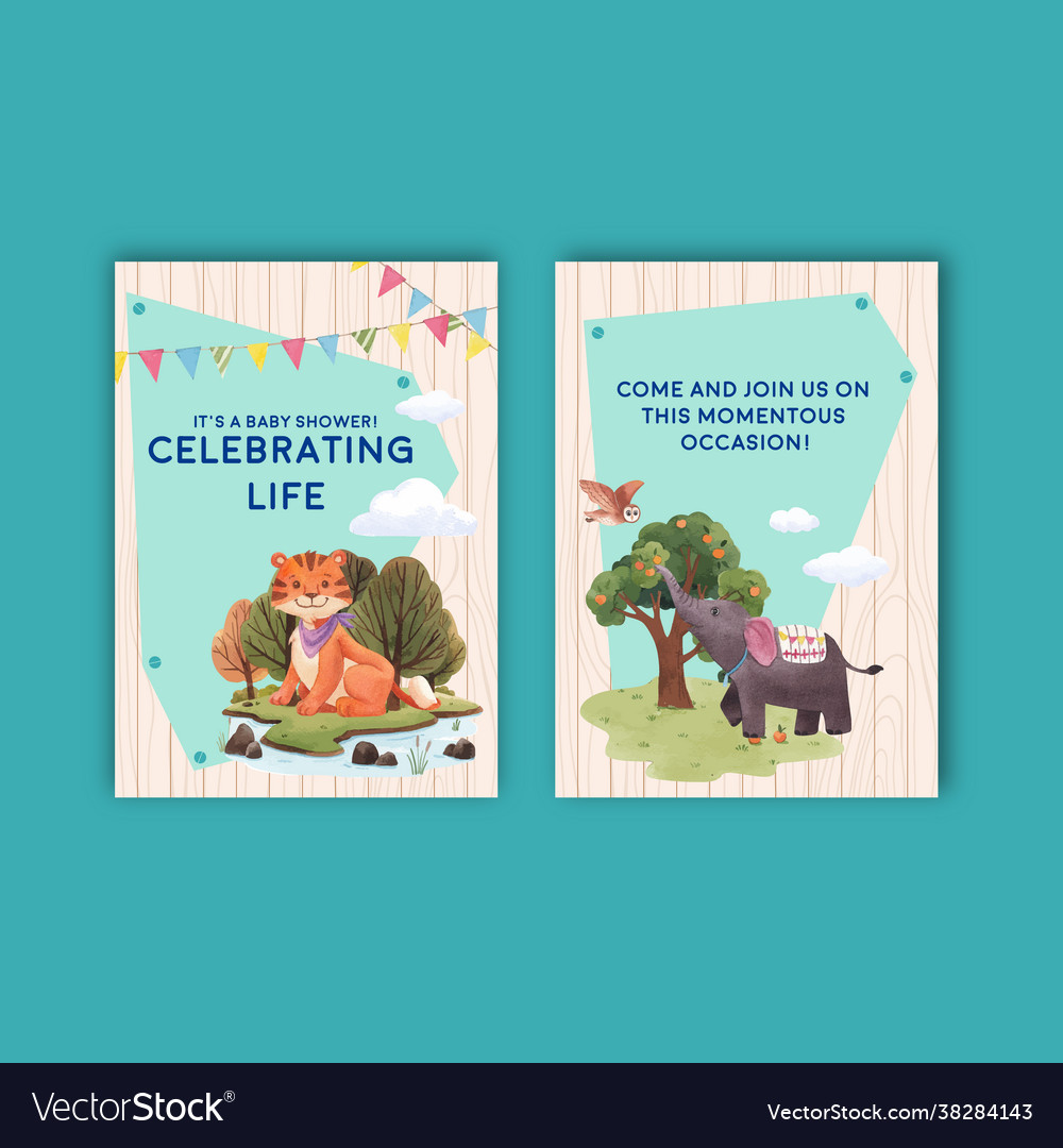 Card template with happy animals concept design Vector Image