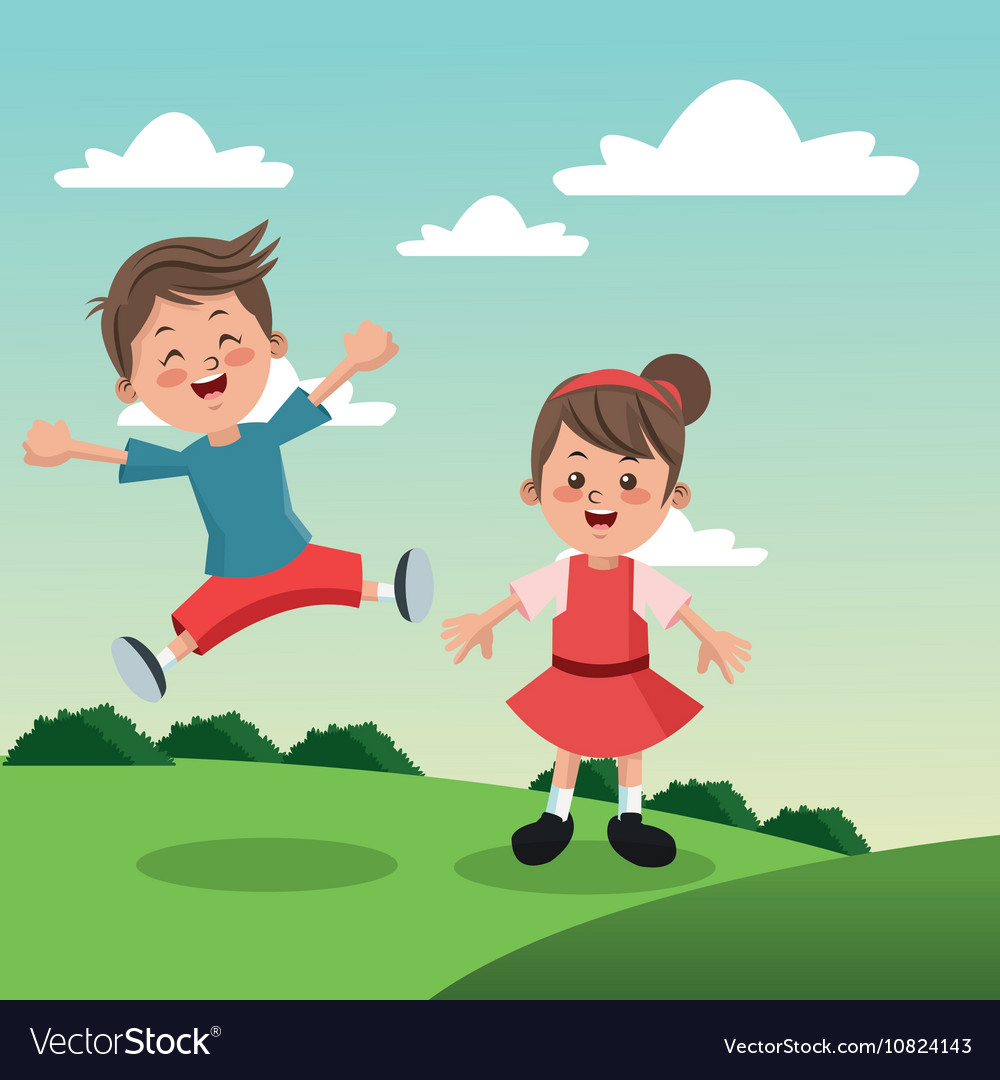 Group of happy boys and girls cartoon kids Vector Image