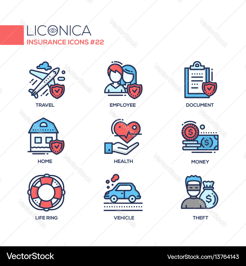 Insurance - coloured modern single line icons set Vector Image