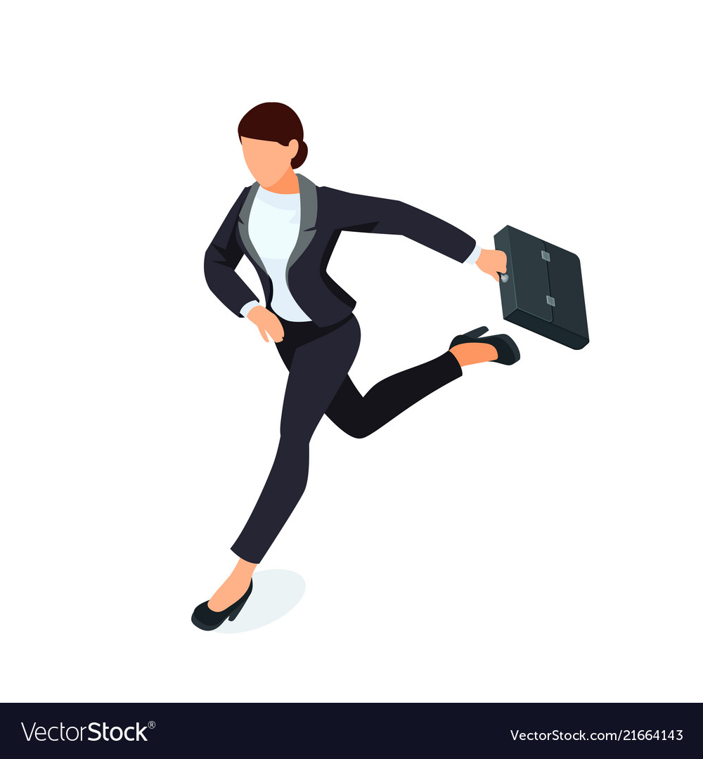 Isometric running businesswoman isolated Vector Image