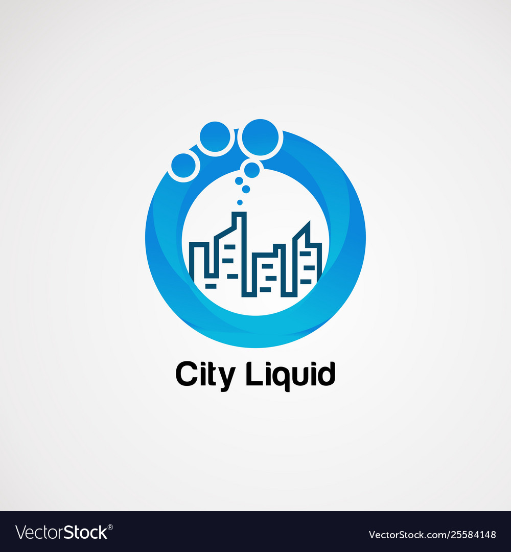 City liquid with pure blue water in circle logo