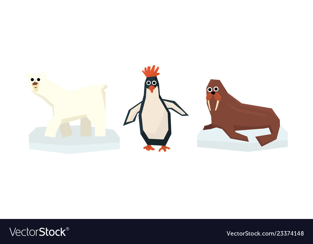 Collection of cute geometric arctic animals polar