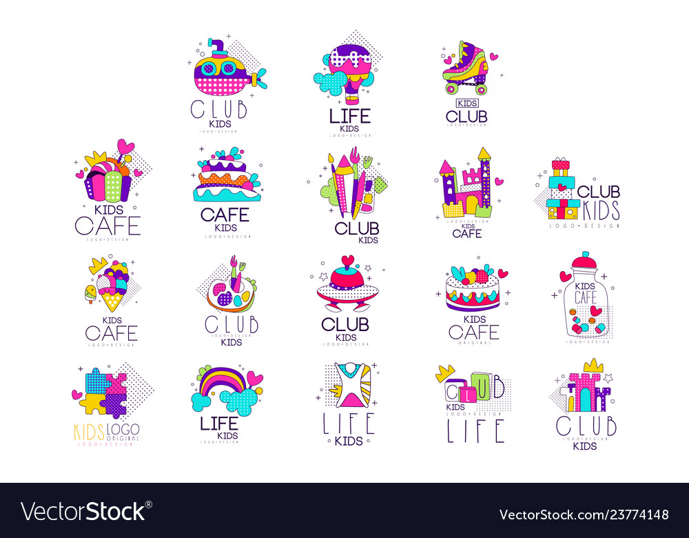 collection of kids logo templates set kids cafe kids templates