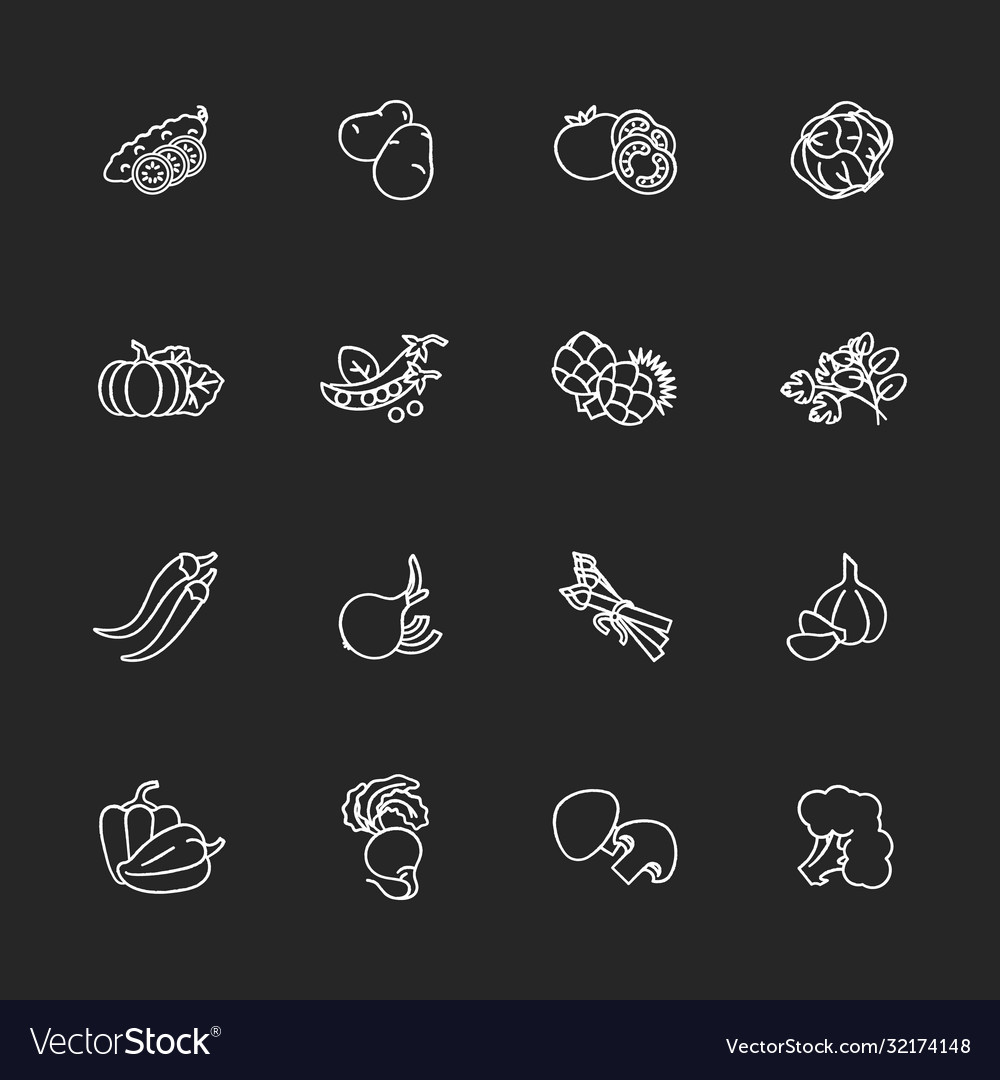 Vegetable chalk white icons set on black