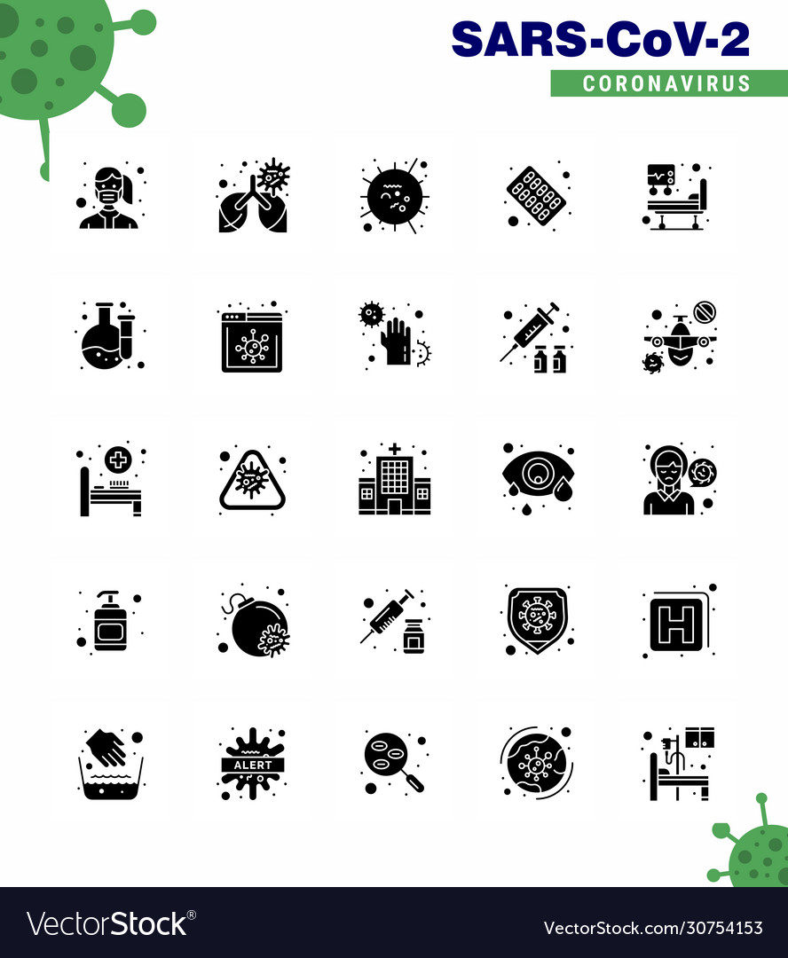 25 solide Glyph Set Corona Virus Epidemie Icons