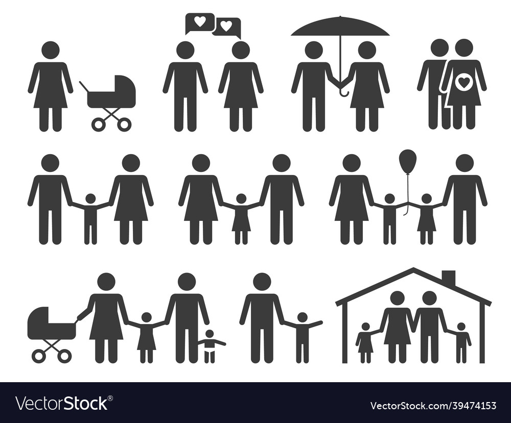 Family black icons people group symbols mother vector image Family black icons people group symbols mother