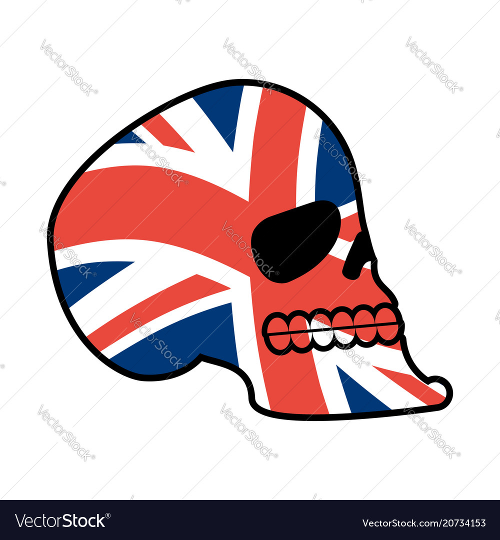 Uk skull head of skeleton and british flag fan Vector Image