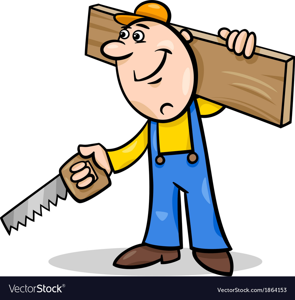 Worker with saw cartoon Royalty Free Vector Image