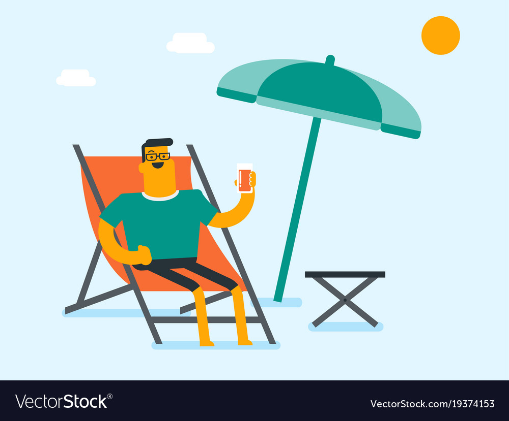 Young caucasian relaxing on the beach chair