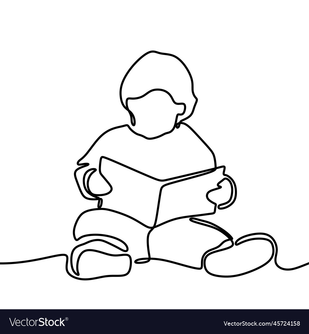 Boy reading book one continuous line drawing Vector Image