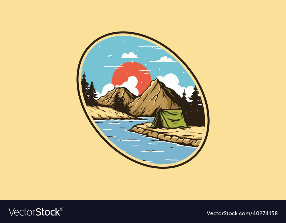 Mountain lake camping drawing