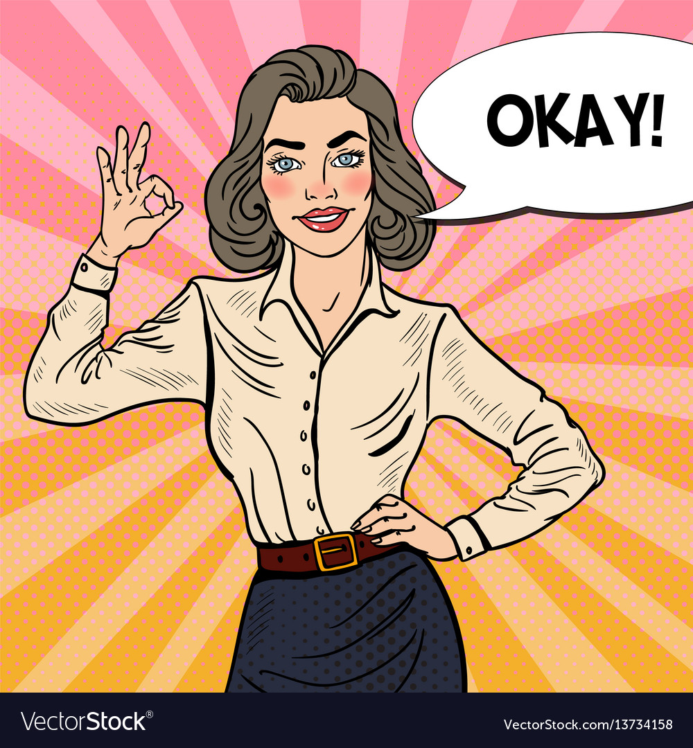 Pop Art Successful Business Woman Gesturing Ok Vector Image