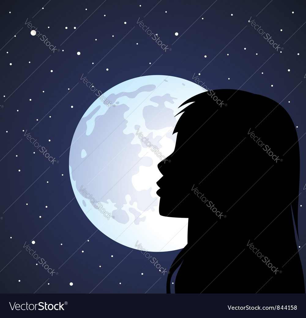 Silhouette Of A Girl And The Moon Royalty Free Vector Image