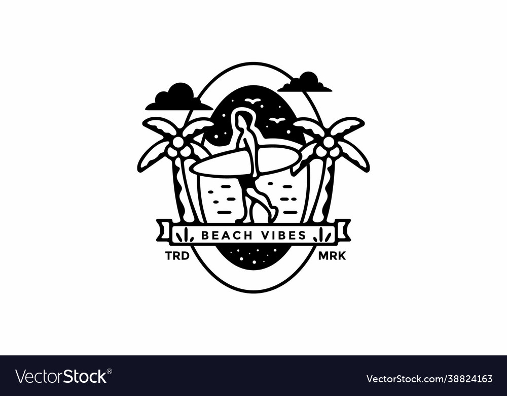 Beach vibes surfing line art Royalty Free Vector Image