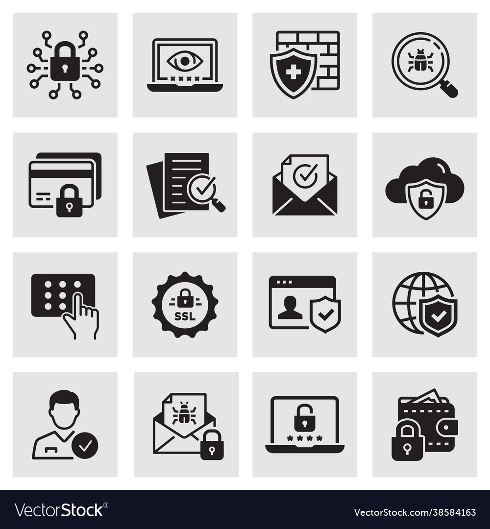 Cyber security icons such as email virus threat Vector Image