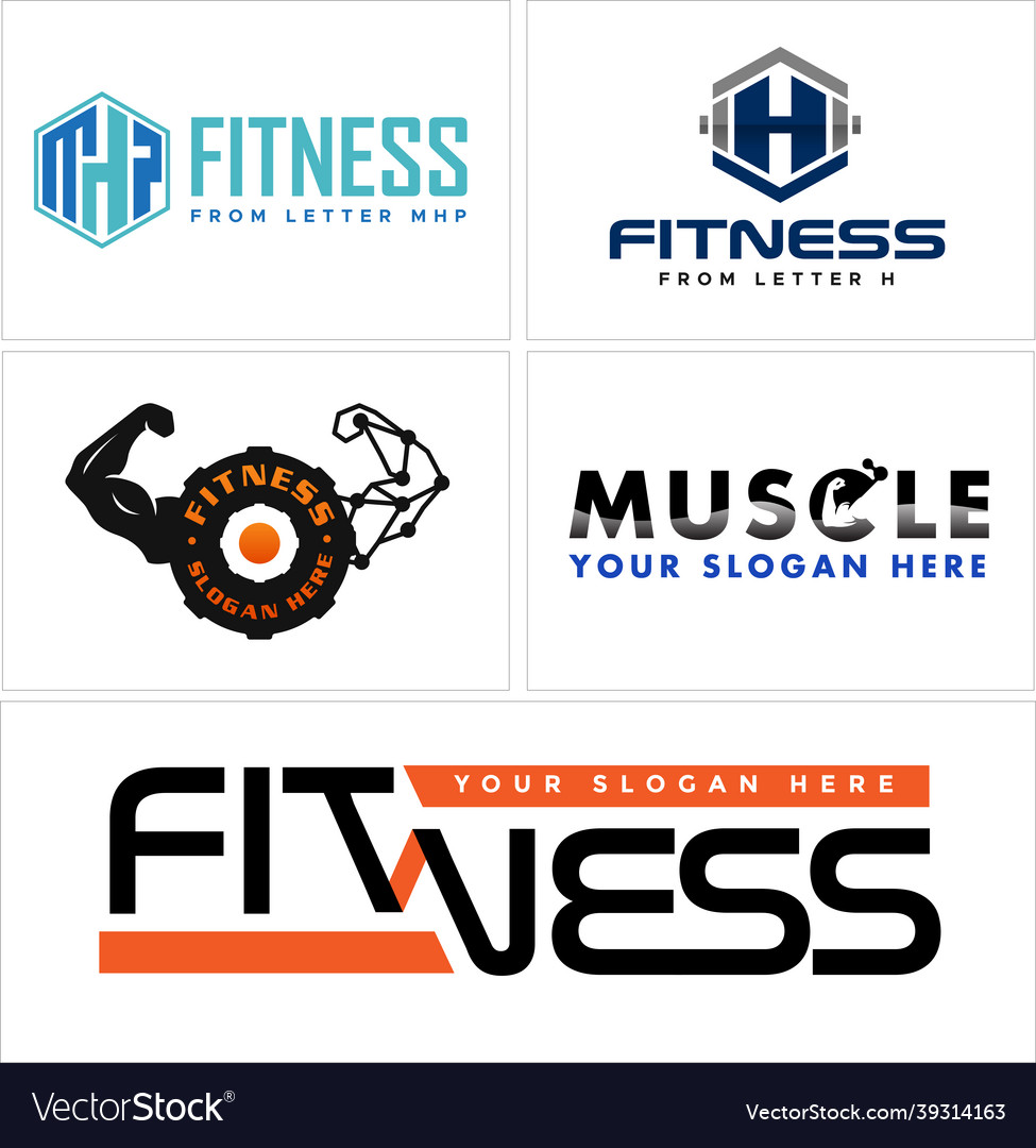 Fitness muscle tech gym logo design Royalty Free Vector