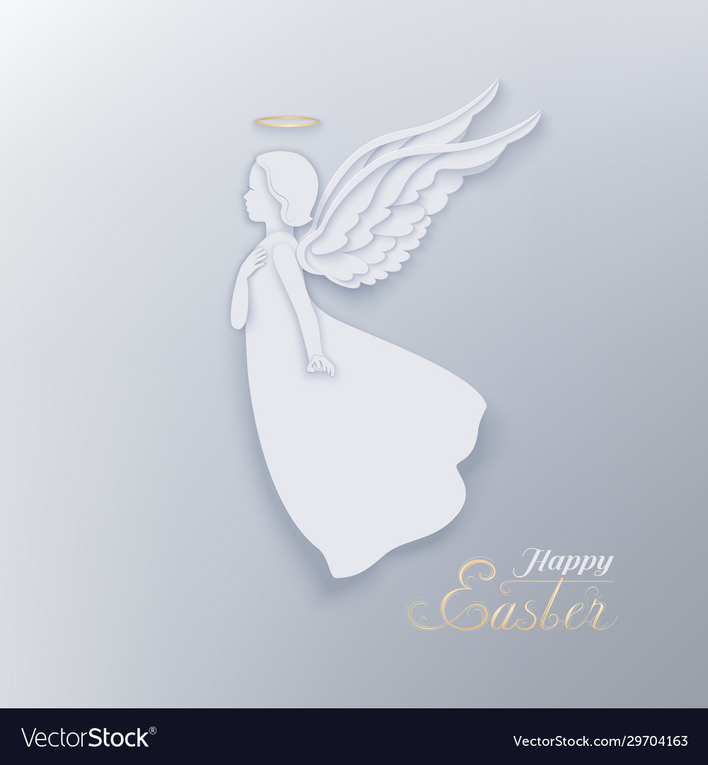 Happy easter paper cut banner with white angel Vector Image