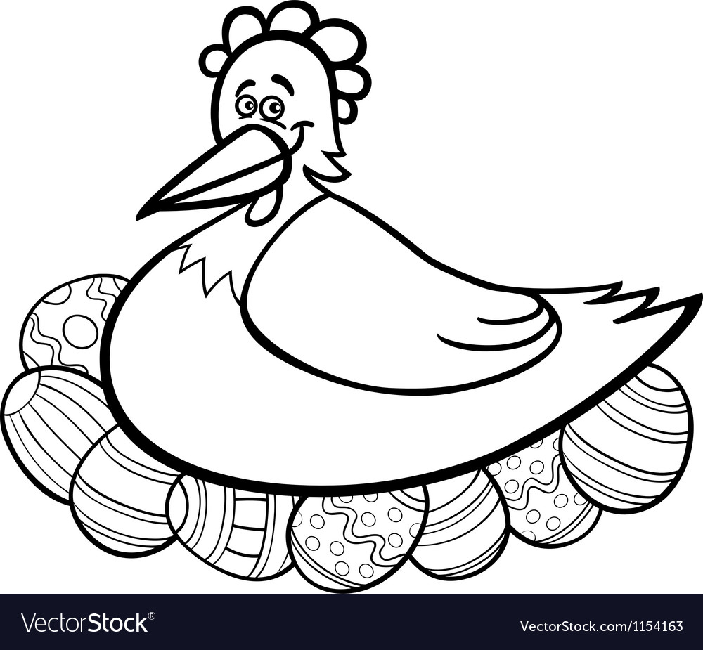 Hen hatching easter eggs cartoon for coloring Vector Image