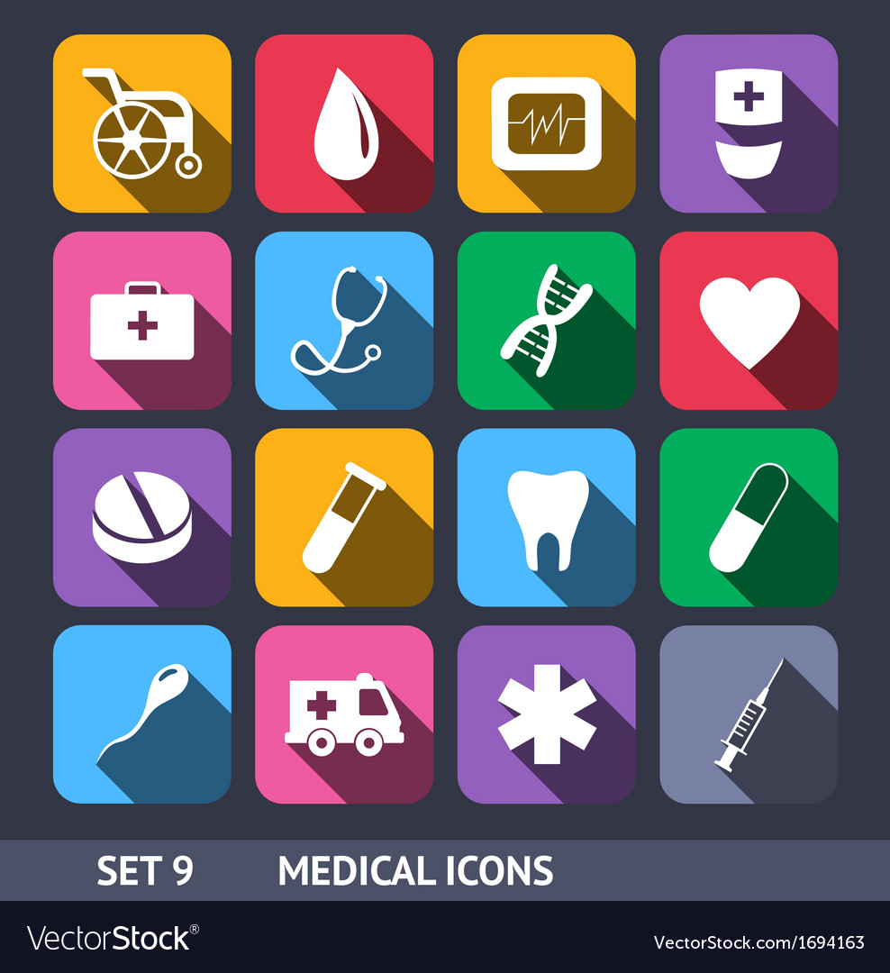 Medical Icons With Long Shadow Royalty Free Vector Image