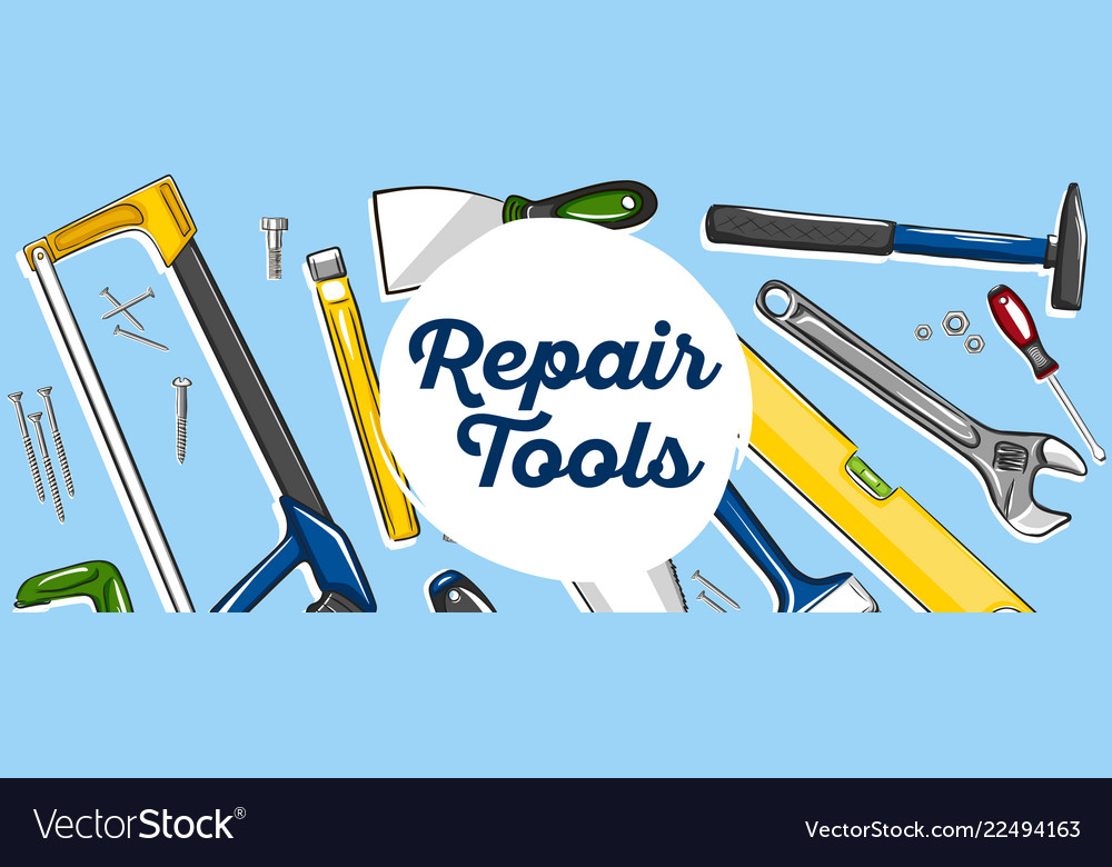 Repair tools banner in hand drawn style