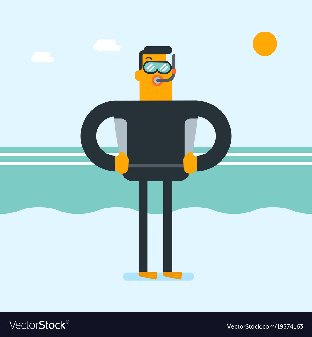 Young caucasian white scuba diver in diving suit