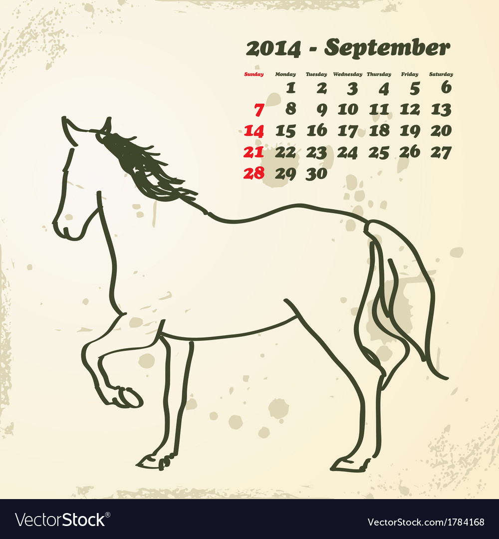 September 2014 hand drawn horse calendar