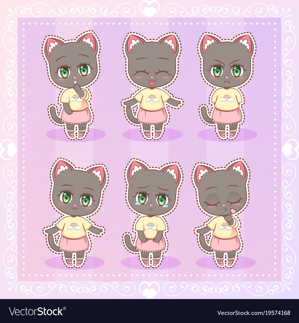 Sweet Kitty Little Cute Kawaii Anime Cartoon Cat Vector Image