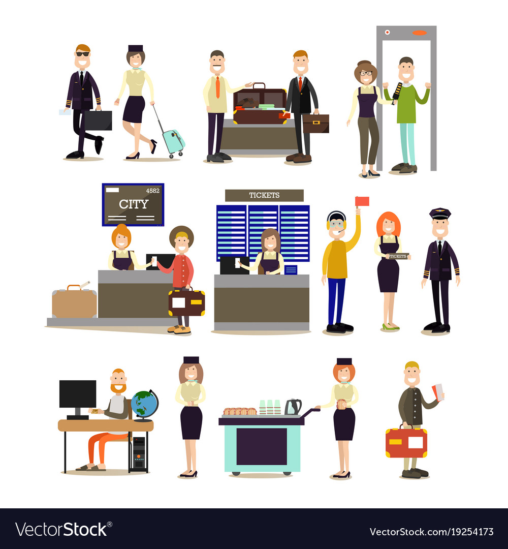 Download Airport people flat icon set Royalty Free Vector Image