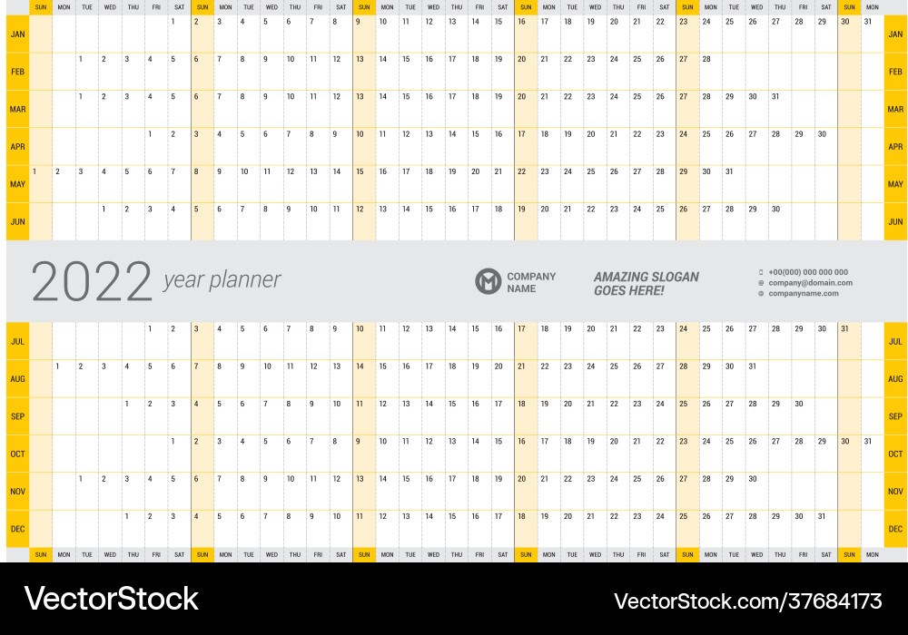 Calendar yearly planner template for 2022 Vector Image